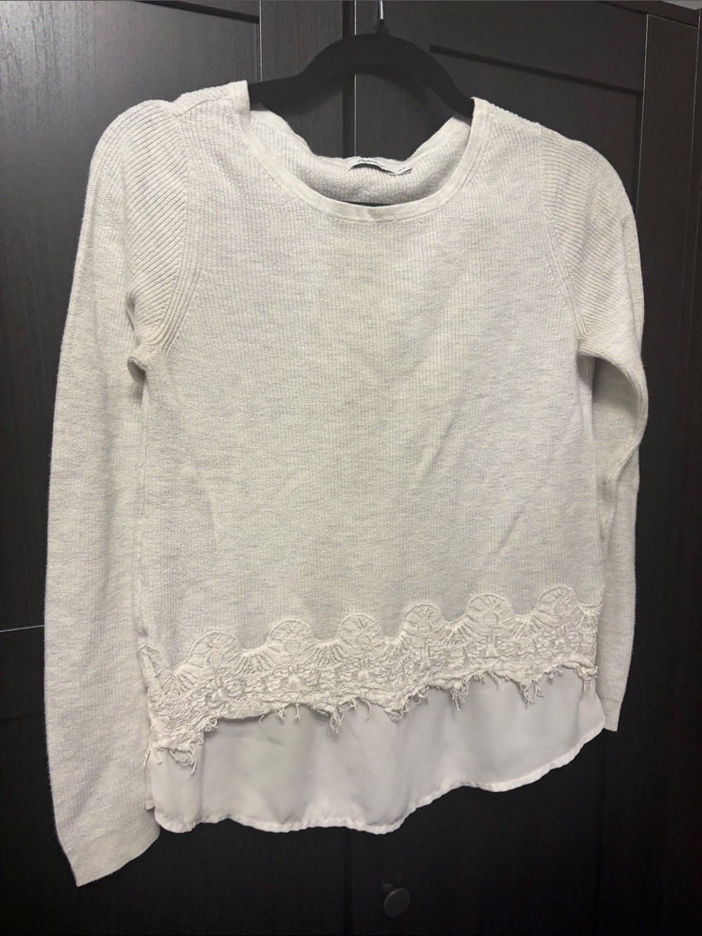 Reitmans Cream Knit Sweater Top with Lace and Chiffon Hem